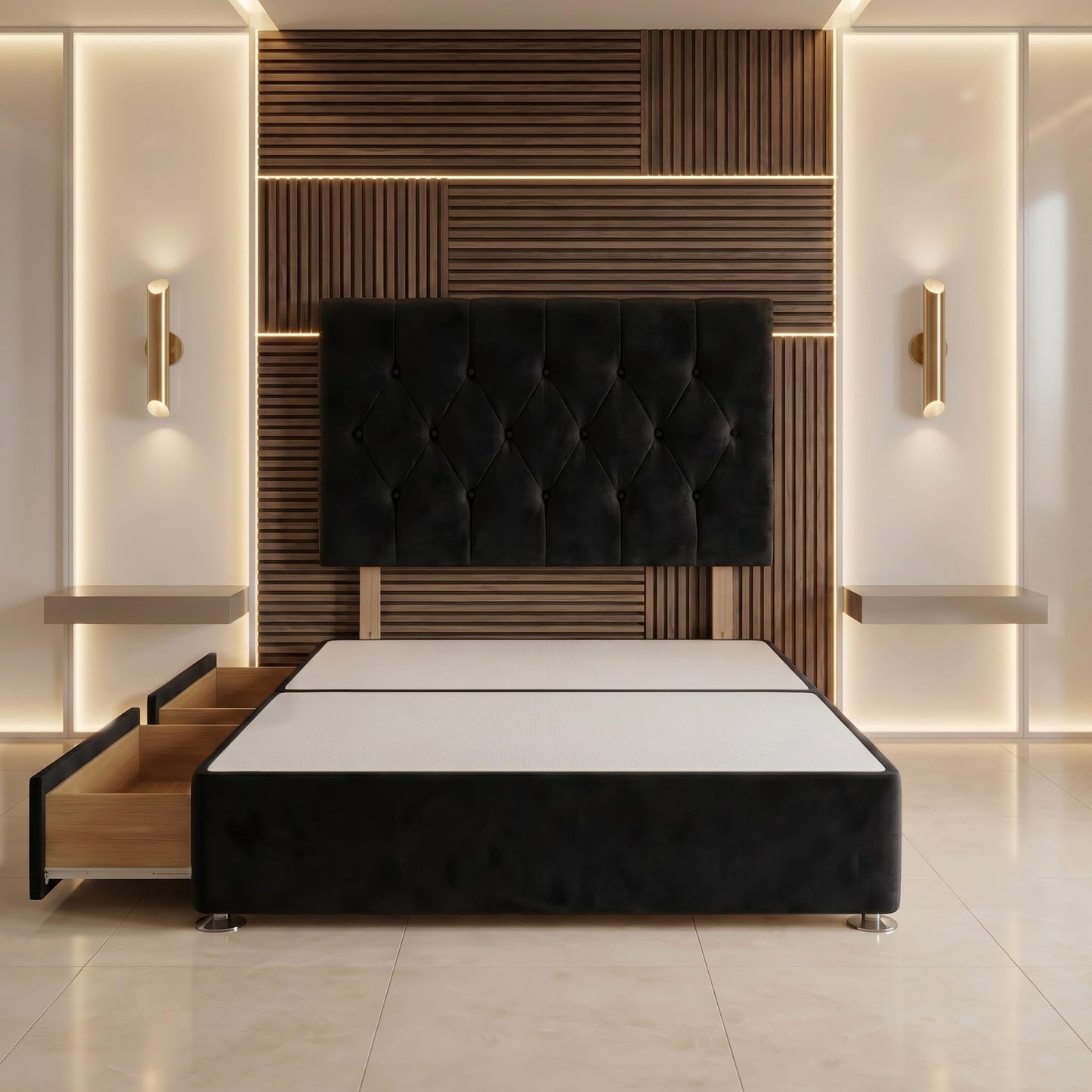 Bed Centre Ziggy Plush Single Divan Base 30" Headboard, Black, 0 Draw