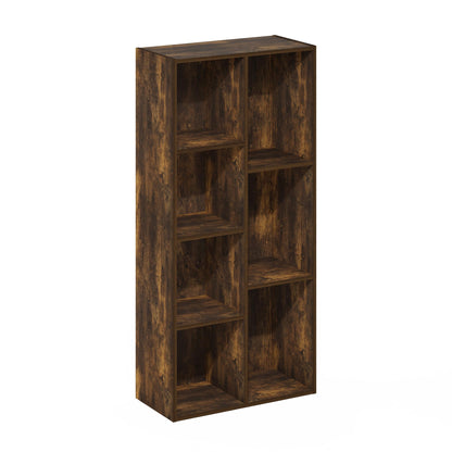 Furinno LUDER Book Shelf, 7-Cube Bookshelf, Bookcase, 9.4 x 19.5 x 41.7, for Living Room, Bedroom, Home Office, Amber PINE