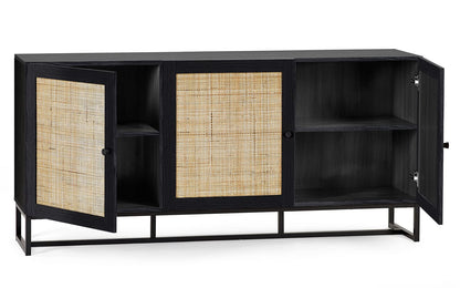 Julian Bowen Padstow Sideboard, Rattan Doors, Black - H75 x W160 x D40cm