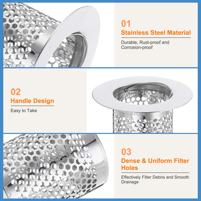sourcing map 4 Pack Shower Drain Strainer, 2" x 2.6" 304 Stainless Steel Floor Drain Strainer Deep Sink Hair Catcher for Kitchen Bathroom Balcony