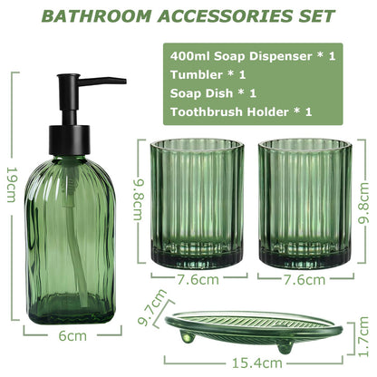 GKSCXEXE 4PCS Green Bathroom Accessories Set, Bathroom Soap Dispenser Set