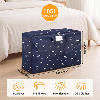 4 Pcs 105L Large Moving Bags Oxford Fabric Storage Bags with Zips, Blue