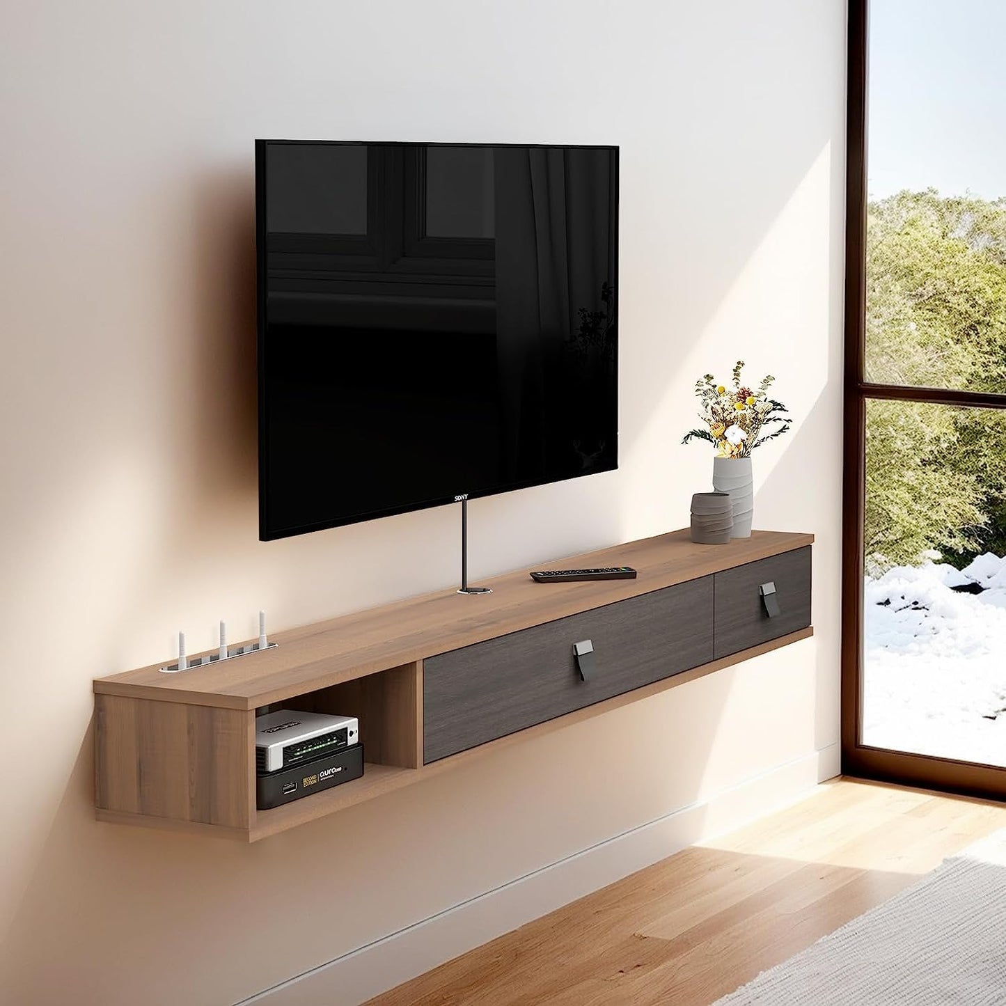 Pmnianhua Floating TV Unit, 71'' Wall Mounted TV Cabinet, Floating Shelves with 2 Doors