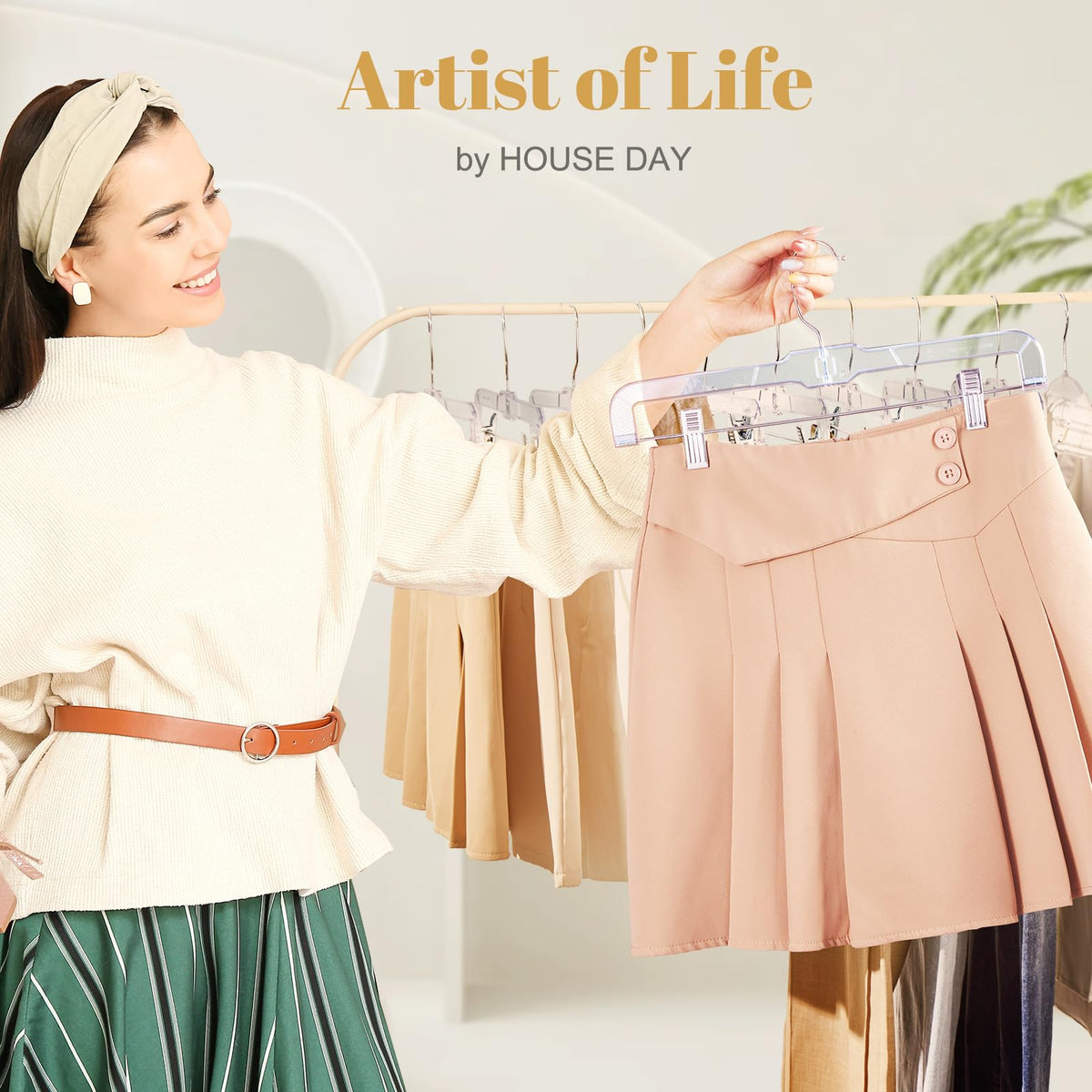 HOUSE DAY Trouser Hangers 36cm Plastic Crystal Skirt Hangers with Ajustable Clips Space Saving Premium Edition Solid Elegant for Trousers, Skirts
