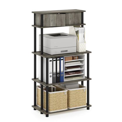 Furinno TURN-N-TUBE Printer Stand with Storage, 5-Tier Large Printer Stand, Standing Printer Table with Top Cabinet, for CPU, Office Supplies