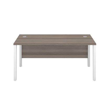 Office Hippo Heavy Duty Rectangular Goalpost Desk, Integrated Cable Ports, PC Desk For Office or Home, 5 Yr Wty, MFC - Grey Oak Top, White Legs