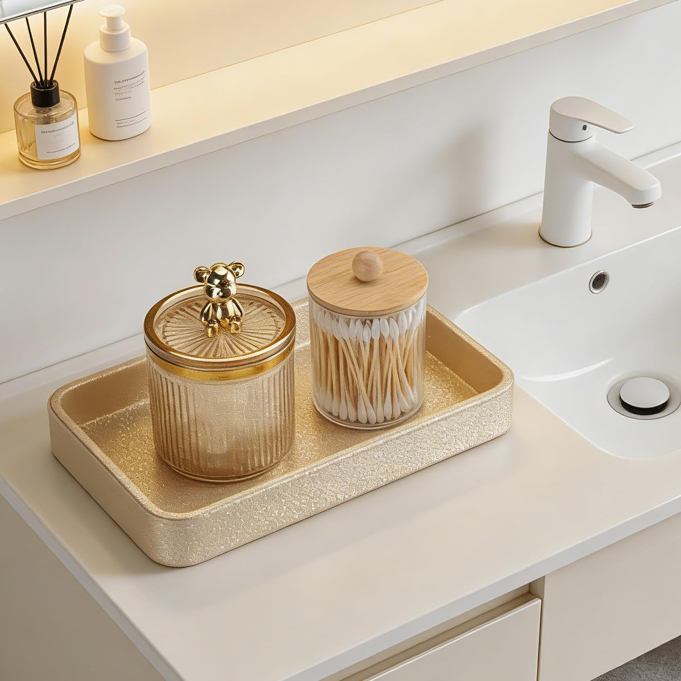 GORESE Bathroom Tray,Oval Decorative Tray Perfume Tray Jewellery Tray Vanity Trays PU Leather Trinket Trays Key Dish Soap Dispenser Trays Desk Trays