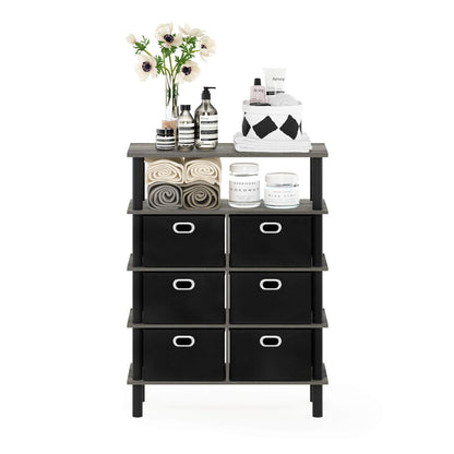 Furinno FRANS Entryway Table, 4-Tier Toolless Assembly Console Table with Drawer Storage Bins, Open Shelf Sofa Table, Side Table, for Living Room