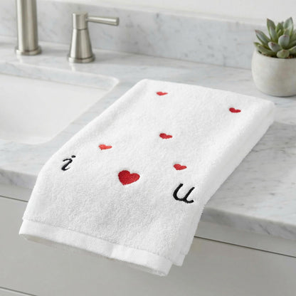 HMETOL Valentine's Day Cotton Letter Heart Love Pattern Hand Towels