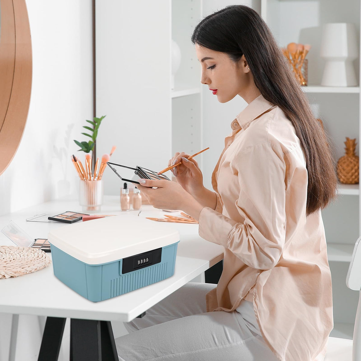 Medicine Storage Box, 25x20x10cm Lockable Medicine Box with 4 Digital Combination Lock and Removable Tray Double Layers Multi Grid Medicine Box