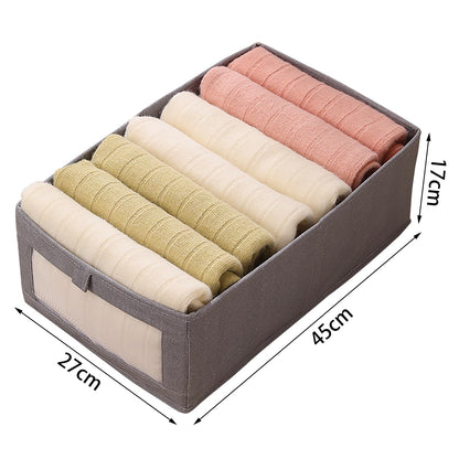 Braozaiw 3Pcs Wardrobe Storage Organiser with Clear Window - Foldable Fabric Boxes for Underwear, Socks, Clothing (Gray, Size XL 45 * 27 * 17)