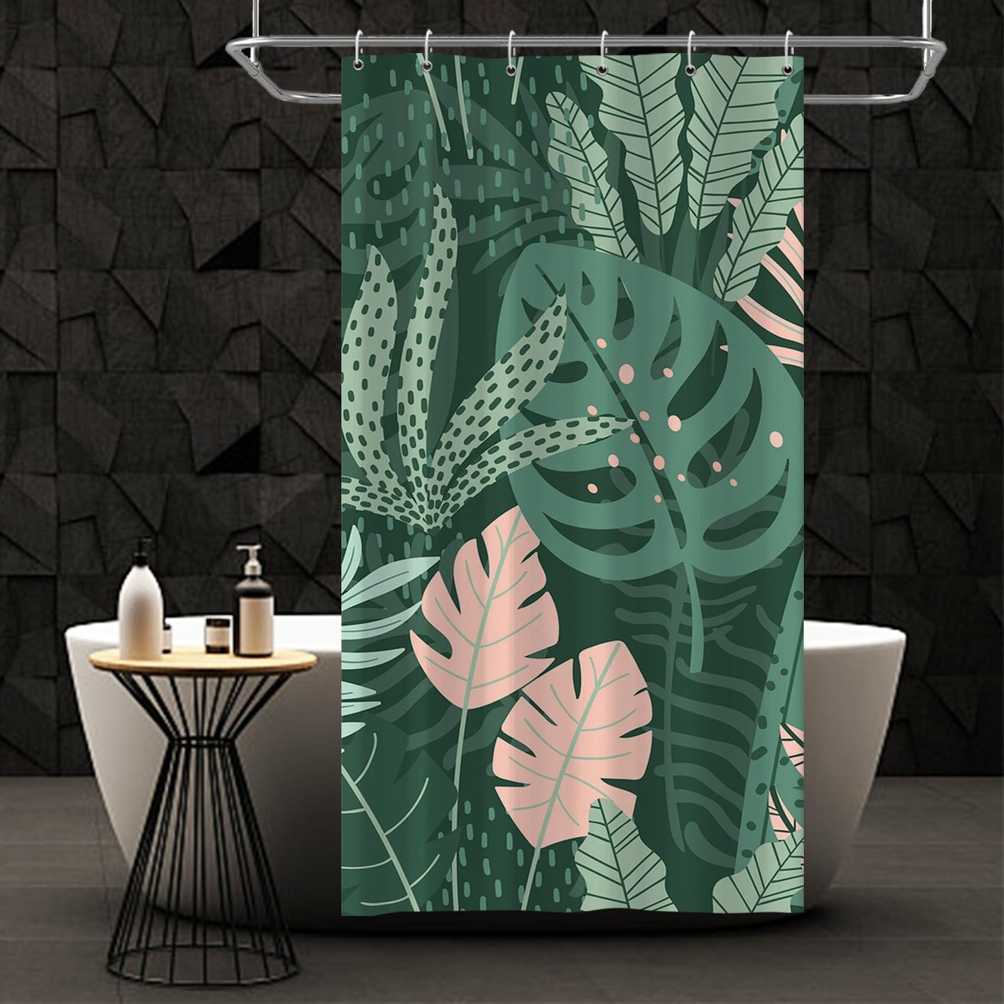 Bovlleetd Single Stall Shower Curtain Green Botanical Tropical Palm Leaves Patterned Shower Curtain for Bathroom Art Polka Dot Decor Waterproof