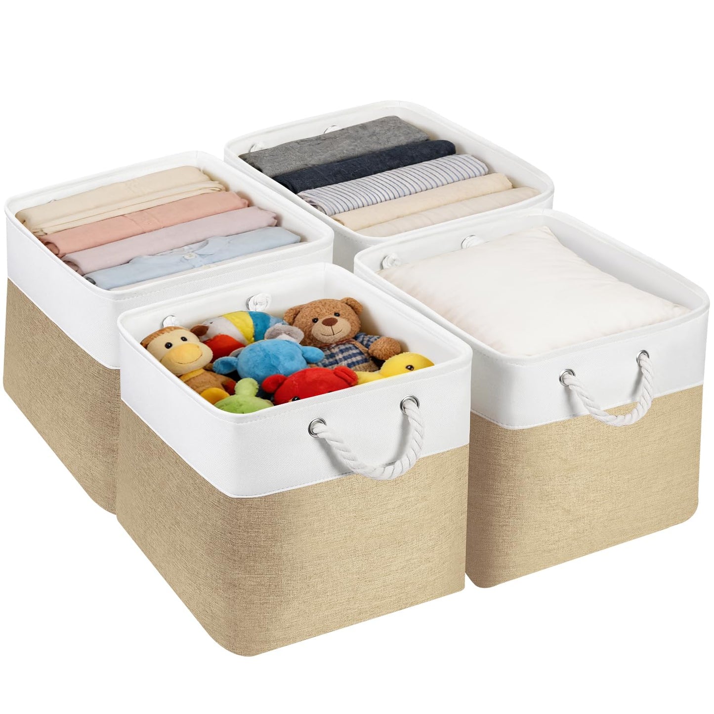 JUNLAI 4 Pack Fabric Storage Boxes, Kallax Storage Boxes 33 x 38 x 33 with Handles, Foldable Large Storage Basket for Office & Home, Book, Clothes