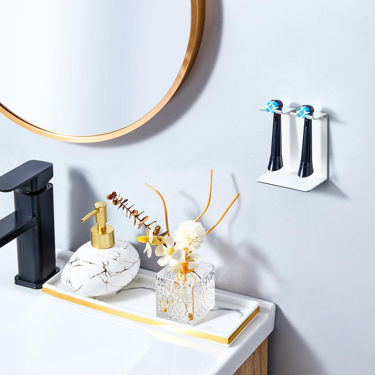 WAYASI Electric Toothbrush Holder Wall Mounted or Desktop, Electric Toothbrush Head Holder, Brush Head Holder for Bathroom (White, Small)