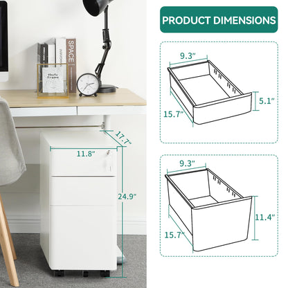 YITAHOME 3-Drawer Metal Filing Cabinet Office Drawers with Keys, Compact Slim Portable File Cabinet