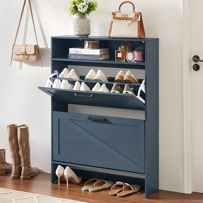LELELINKY Narrow Slim Shoe Rack Storage Cabinet with for Hallways, Blue