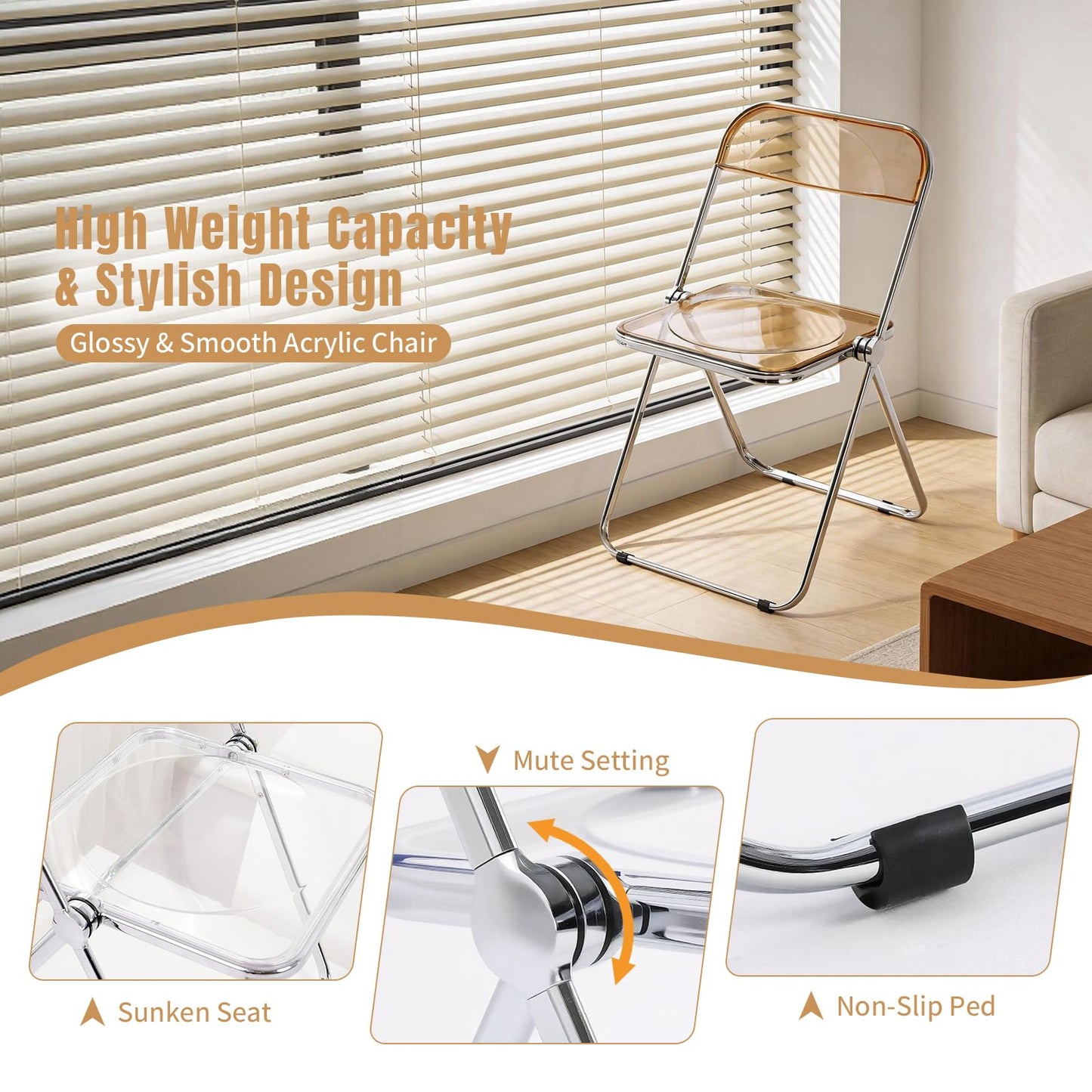TAO ONE Acrylic Folding Chair Clear Morden Chrome Chair-Yellow