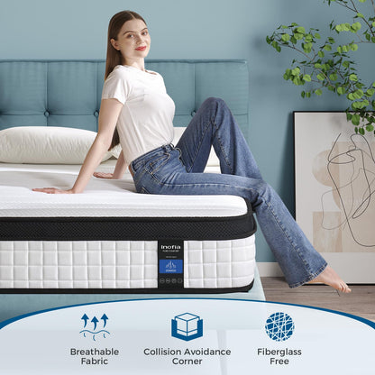 Inofia King Memory Foam SpingMattress 9.4 Inch,5FT Spring Mattress with Medium Firm Feel