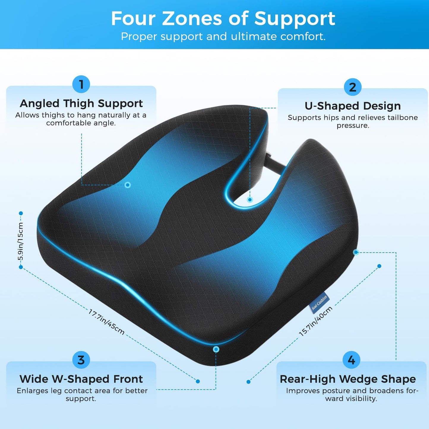 Niceeday Car Seat Cushion for Long Drives – Memory Foam Seat Pad for Lower Back, Height Booster & Posture Support, Universal Cushion for Car, Truck
