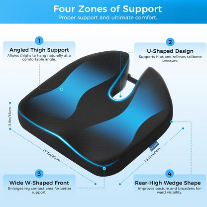 Niceeday Car Seat Cushion for Long Drives – Memory Foam Seat Pad for Lower Back, Height Booster & Posture Support, Universal Cushion for Car, Truck
