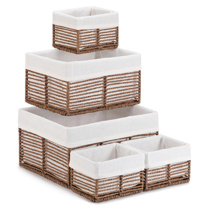 Vagusicc Wicker Storage Basket, Set of 5 Hand-Woven Display Hamper Basket, Nesting Natural Wicker Organizer Baskets, Storage Boxes Bin