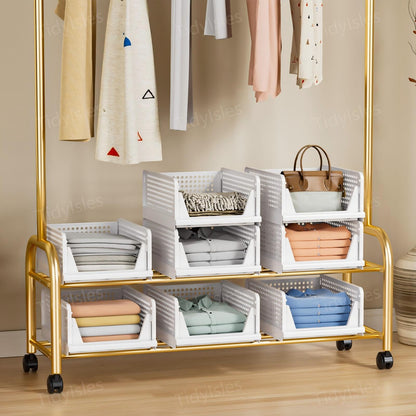 TidyIsles Wardrobe Storage Organiser, 4 Pack Folding Closet Organisers, Stackable Storage Boxes