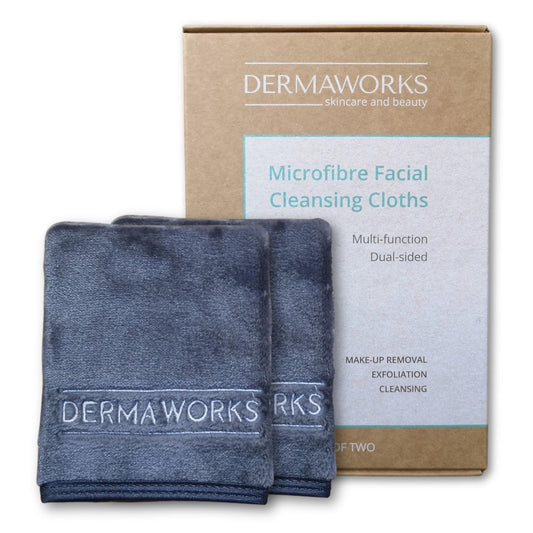 2x LUXURY MICROFIBRE FACE CLOTHS for Men & Women ? Exfoliating & Cleansing Face Flannels ? Makeup Remover Cloth ? Grey Flannels Facial Towels ? Shower