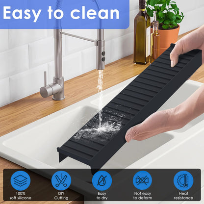 Adorila Silicone Edge Protector Splash Guards, 6" x 20" Bathtub & Kitchen Sink Edge Guard (Black)