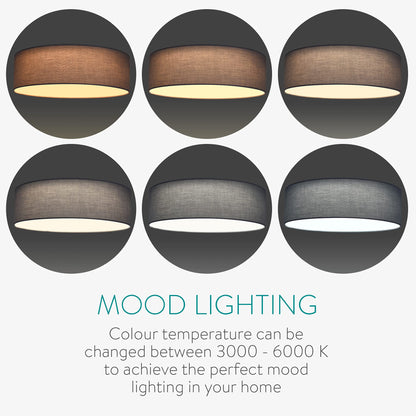 Navaris 22W LED Ceiling Light - 40cm Diameter Remote Controlled Round Flush Mount Ceiling Lamp with Dimmer, Temperature Change- Light Grey