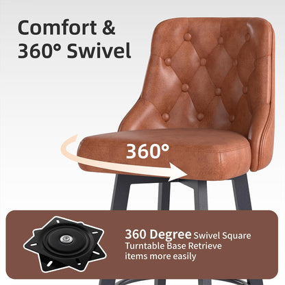 Youhauchair Bar Stools Set of 2, Waterproof PU Leather, Brown
