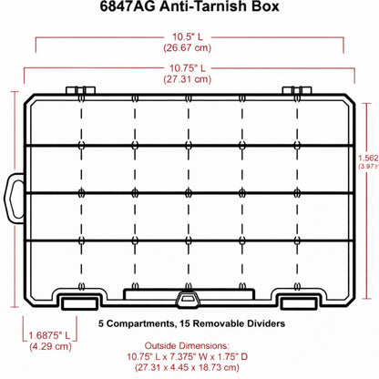ArtBin 6944AG Medium Anti-Tarnish Box with Removable Dividers, Jewelry & Craft Organizer, [1] Plastic Storage Case with Anti-Tarnish Technology
