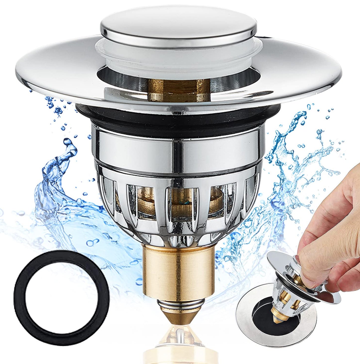 Tomario Sink Plugs Bathroom Plug, Stainless Steel Bathroom Basin Plug Pop Up Plugs for Wash Basin