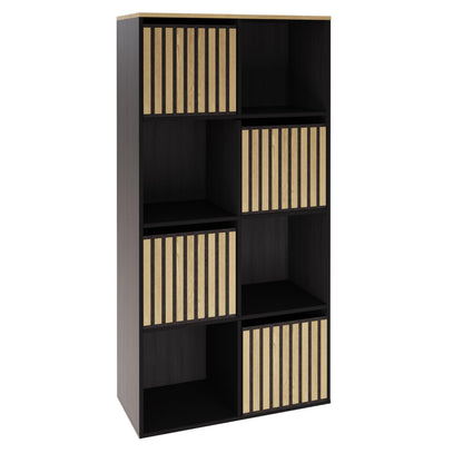 GFW Kube Storage Unit with Open & Hidden Storage, Black & Oak Effect Shelving Unit for Living Room, Bedroom or Office