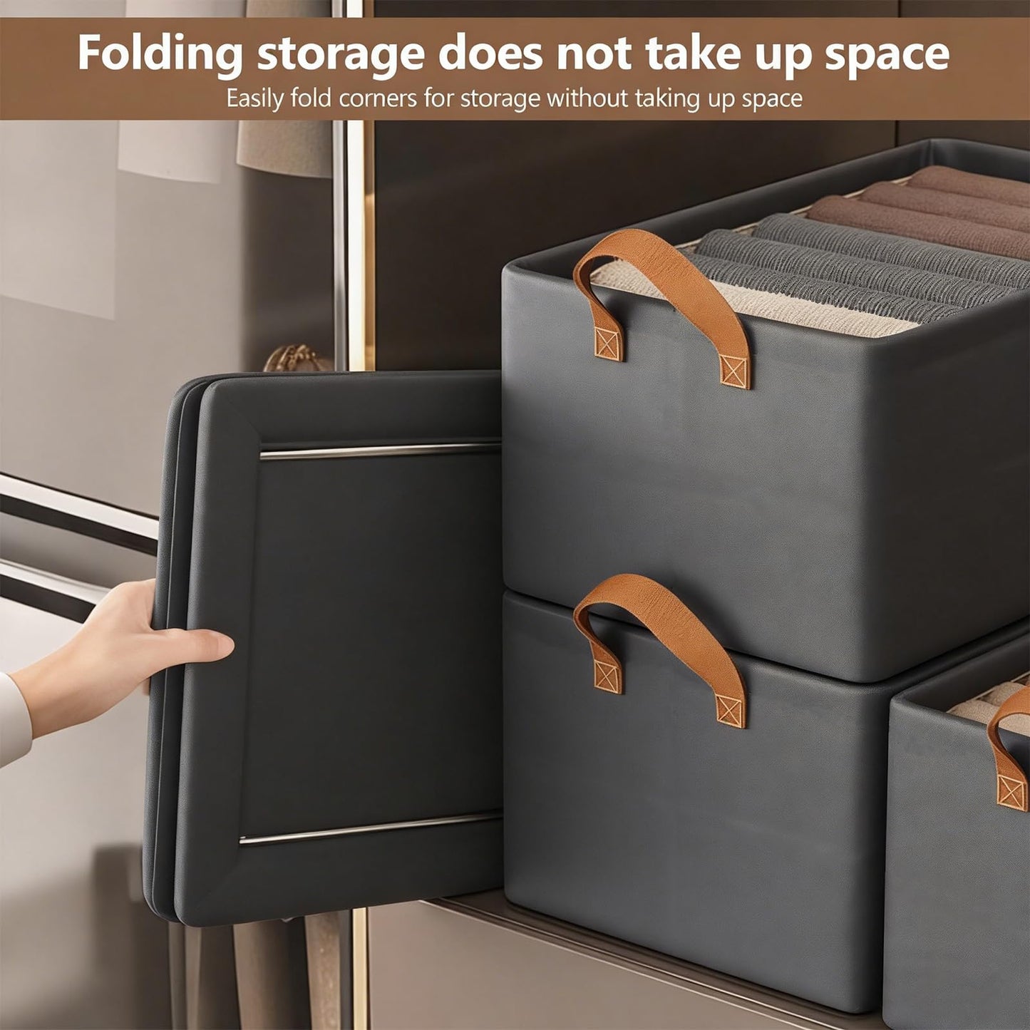 23L Wardrobe Storage Boxes with Metal Frame for Shelves Toys and Clothes