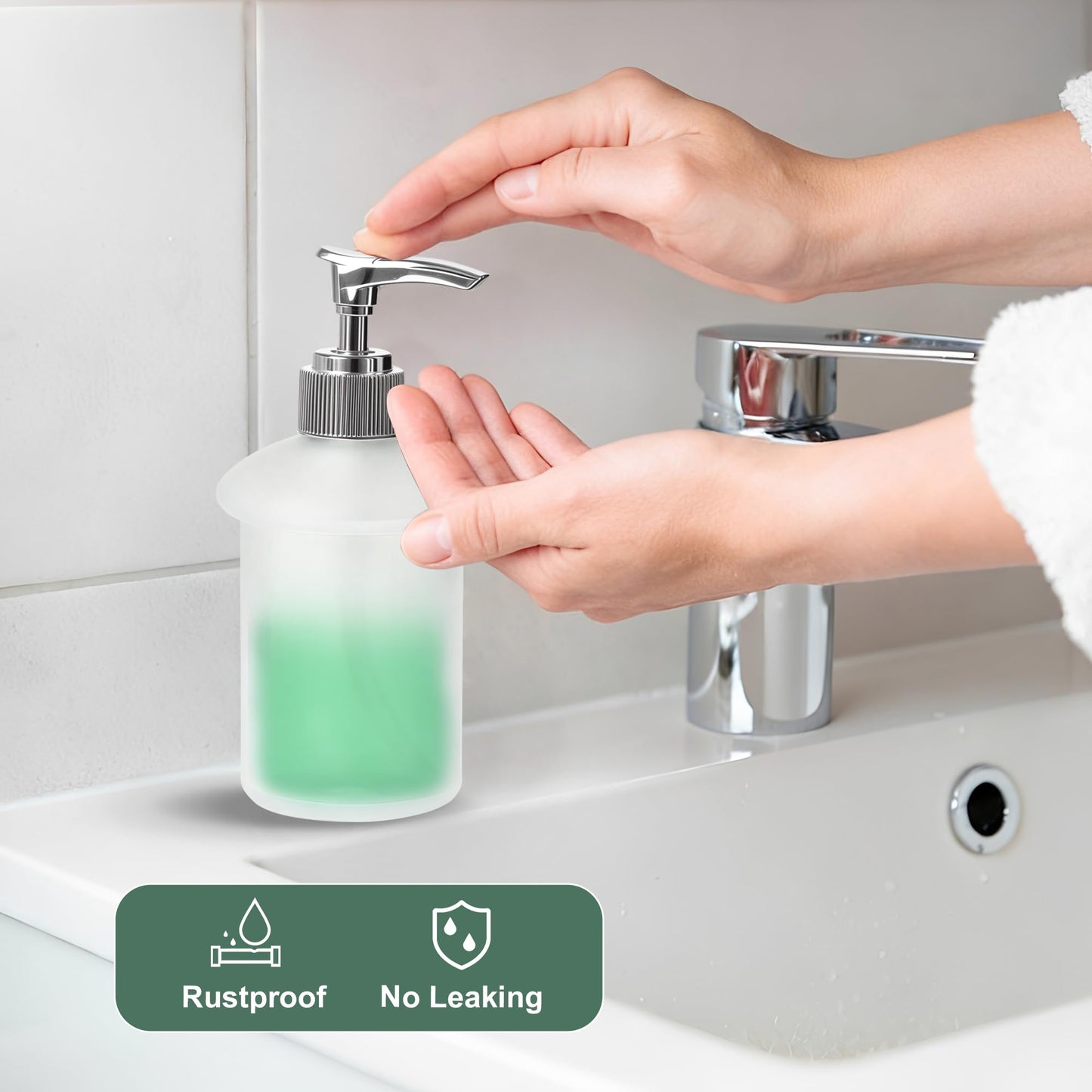Replacement Frosted Glass Soap Dispenser Bottle with Pump, 200ml Spare Liquid Soap Bottle Compatible with Wall Mounted Holder Bathroom Bracket