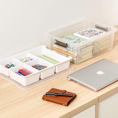 MACOPRO Plastic Storage Box with Removable Tray Craft Organizers and Storage Clear Storage Container for Organizing Bead, Tool, Sewing, Playdoh