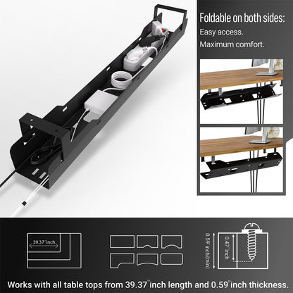 Under desk cable tray – Cable management, 15 kg load capacity, Black