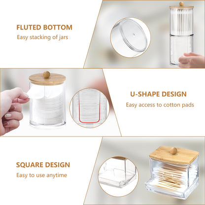 3 Pcs Cotton Pad Holder, Cotton Wool Bud/Swab/Ball Holder, with Bamboo Lid
