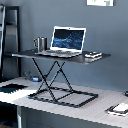 VIVO Ultra-Slim 81cm Single Top Height Adjustable Standing Desk Riser, Compact Sit Stand Desktop Converter for Monitor or Laptop, Black, DESK-V032J