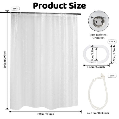 JRJRN Semi Transparent Shower Curtain 180 X 200 Cm, Peva Mould Proof Liner
