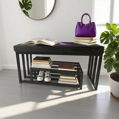 Nonotse Shoe Rack Bench With Seating Area, Metal Black Shoe Rack Hallway Bench With Storage Space For Living Room, Hallway, Entrance Area, 80x30x45cm