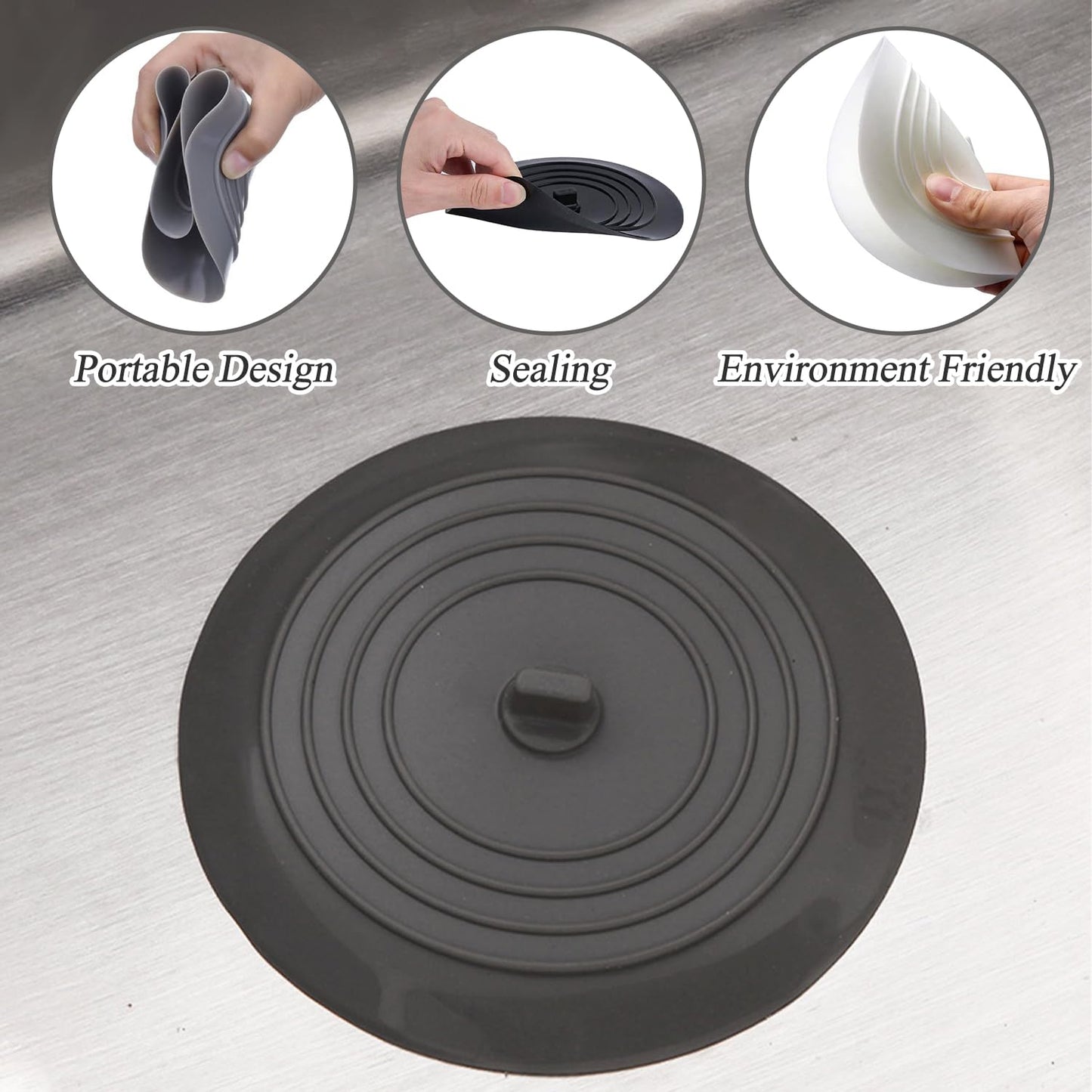 SYEYCW 3 Pcs Drain Stopper, Silicone Tub Stopper, 6 inch Durable Silicone Plug with Effective Seal, Drain Stopper Universal Sink Plug