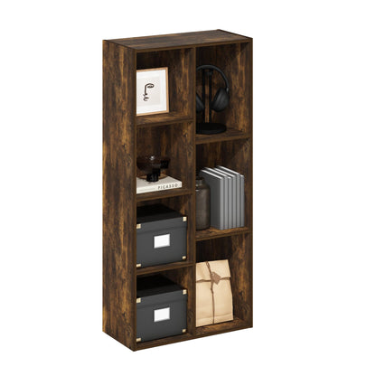 Furinno LUDER Book Shelf, 7-Cube Bookshelf, Bookcase, 9.4 x 19.5 x 41.7, for Living Room, Bedroom, Home Office, Amber PINE