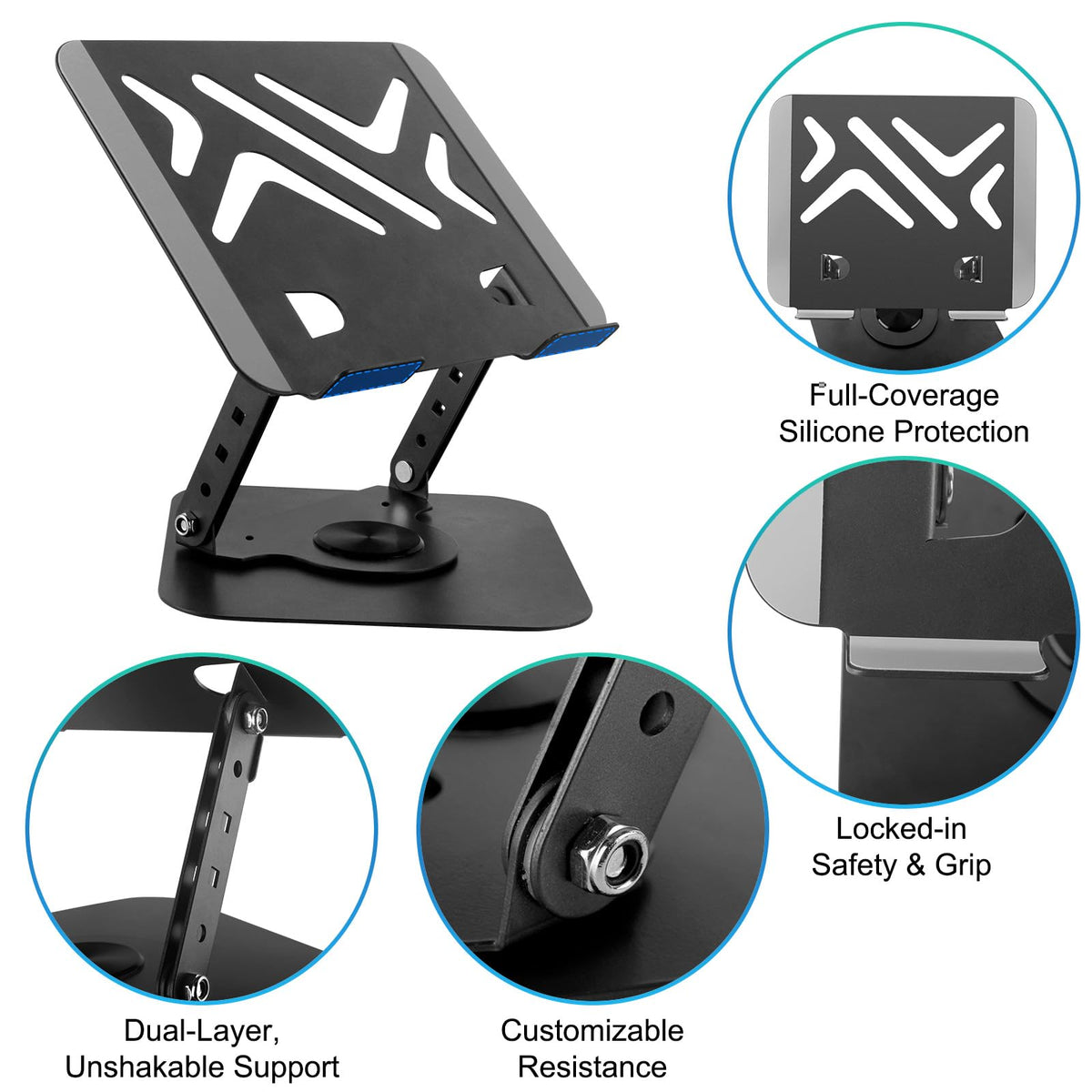 360 Rotating Laptop Stand for Desk, Portable Laptop Riser with Reinforced Support, Ergonomic PC Stand Height & Angle Adjustable