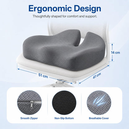 GOOGO Extra Large Coccyx Cushion, Ergonomic Memory Foam Seat Cushion for Tailbone Pain Relief, with Contoured Support