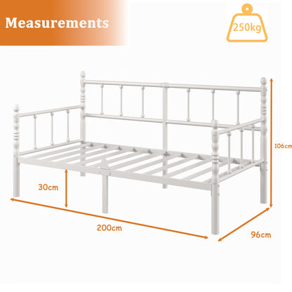 Apextella Home 3ft Single Bed Frame with Headboard,White Metal Day Bed Frame with Mattress Slide Stopper