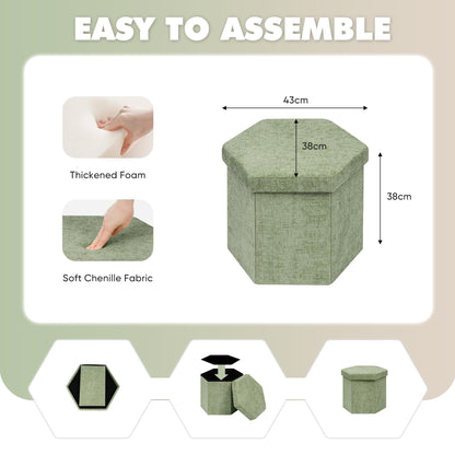 Bonlife Folding Storage Ottoman Hexagonal, Footrest with Toy Ches Box, 43cm