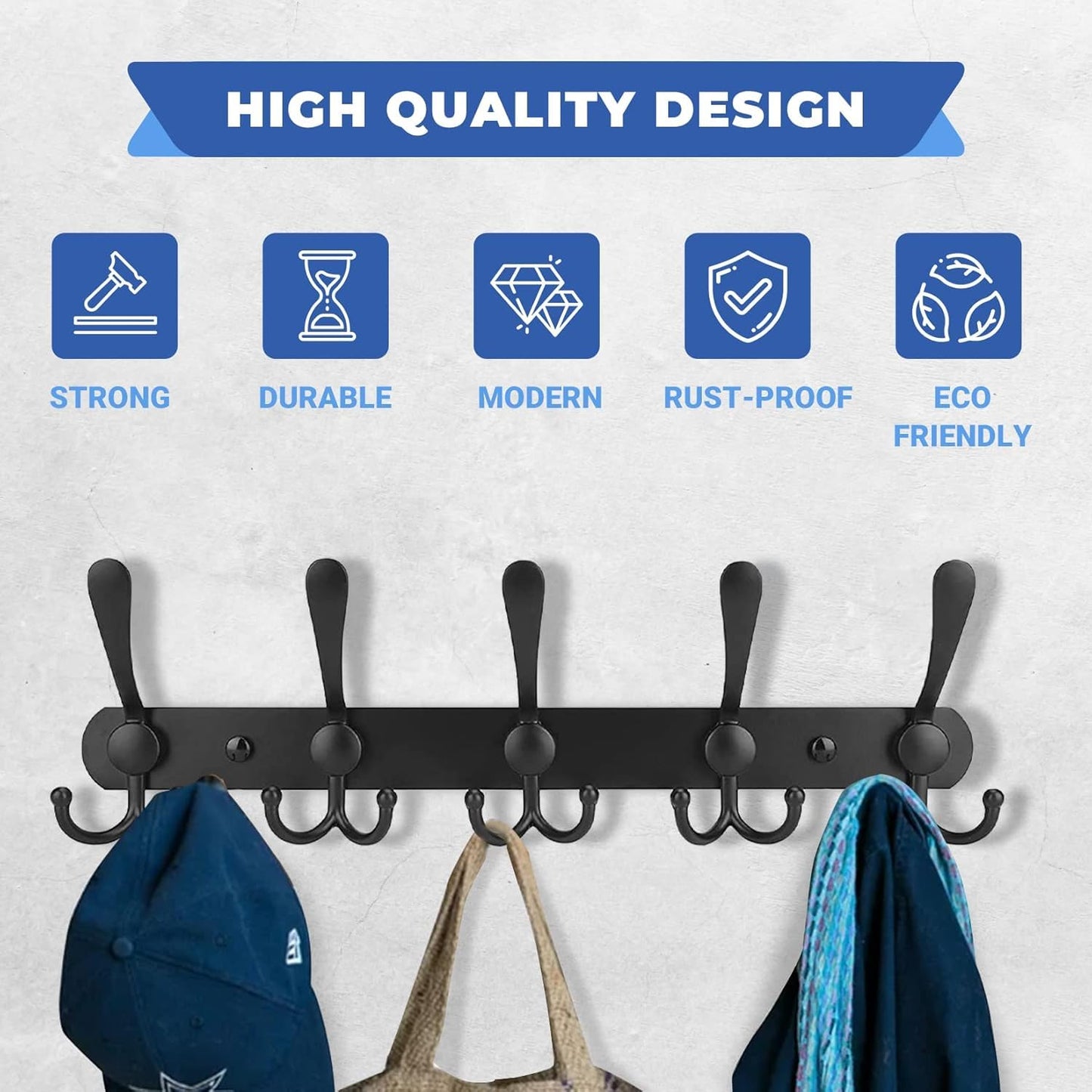 GlazieVault Coat Hooks for Wall - Stainless Steel Coat Racks (2 Pack) - Heavy Duty Coat Hook Wall Mounted