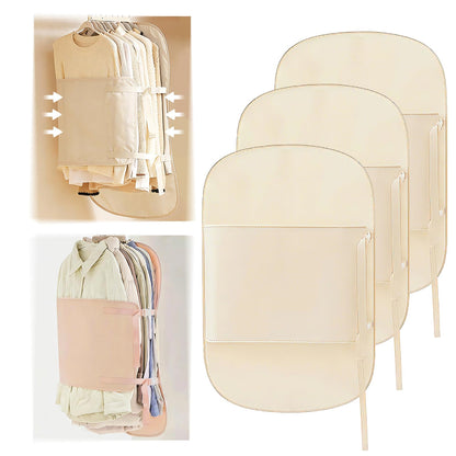 Space Saving Garment Covers with Straps Compression Beige 3 Packs Wardrobe Space Saver