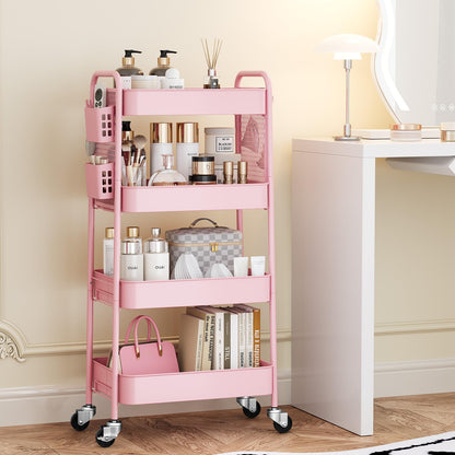Urackify 4 Tier Storage Trolley on Wheels, Pink